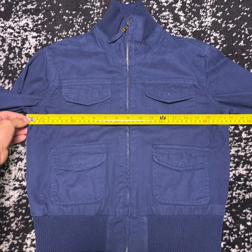 Dear AB Navy Blue Utility Bomber Jacket Womens Medium Y2K Cropped Military Zip